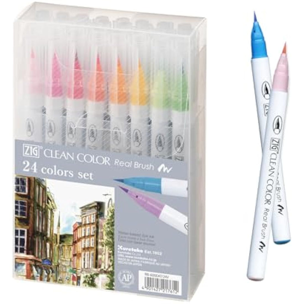 Kuretake Zig Clean Color Real Brush Watercolor Pens - Set of 24