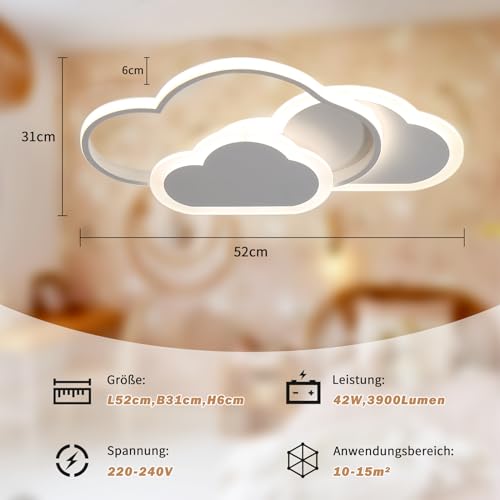 BLMYL 42W Cloud LED Ceiling Light | Dimmable 52cm Modern White Lamp