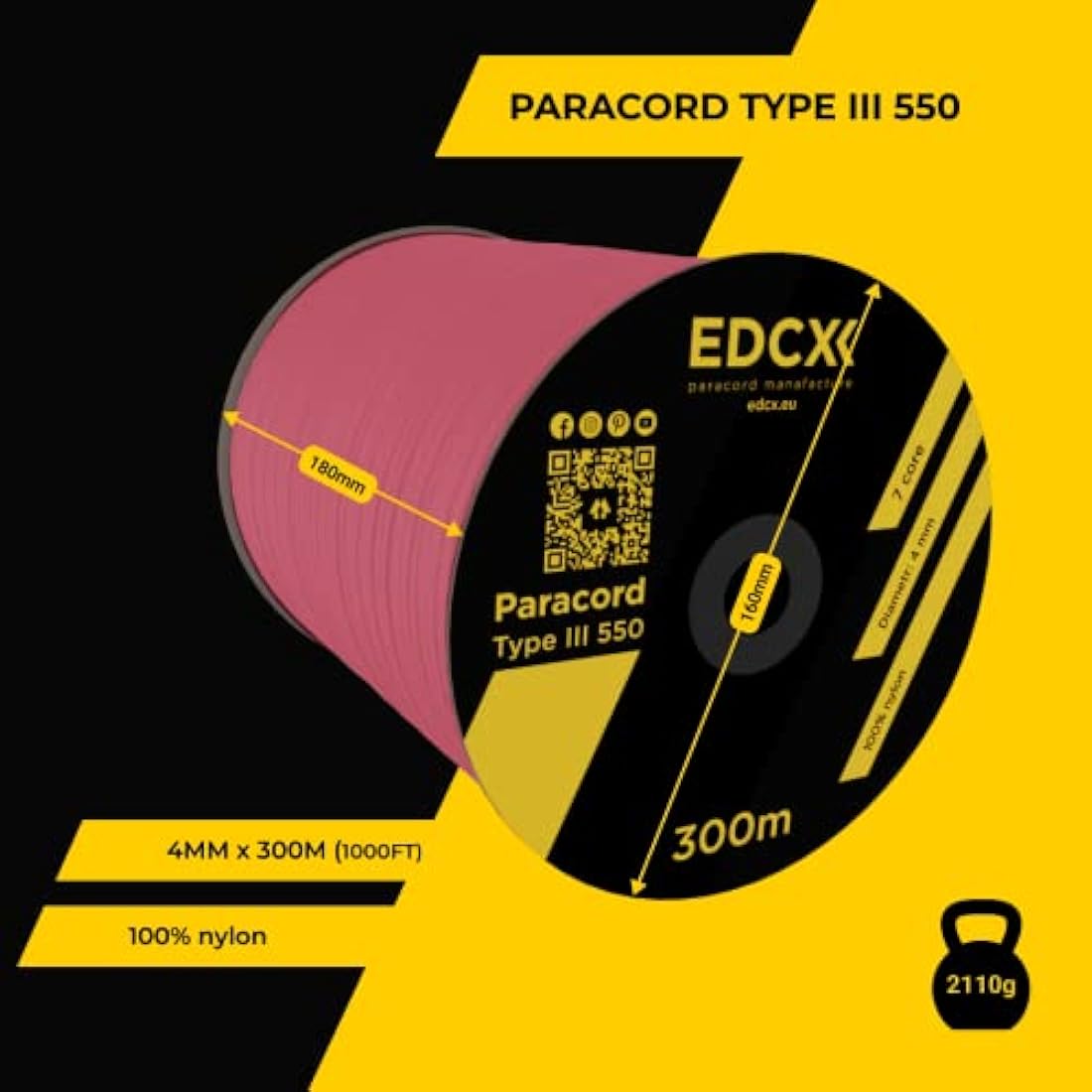 EDCX 550 Paracord – 4mm 7-Strand Nylon Rope for Camping and DIY
