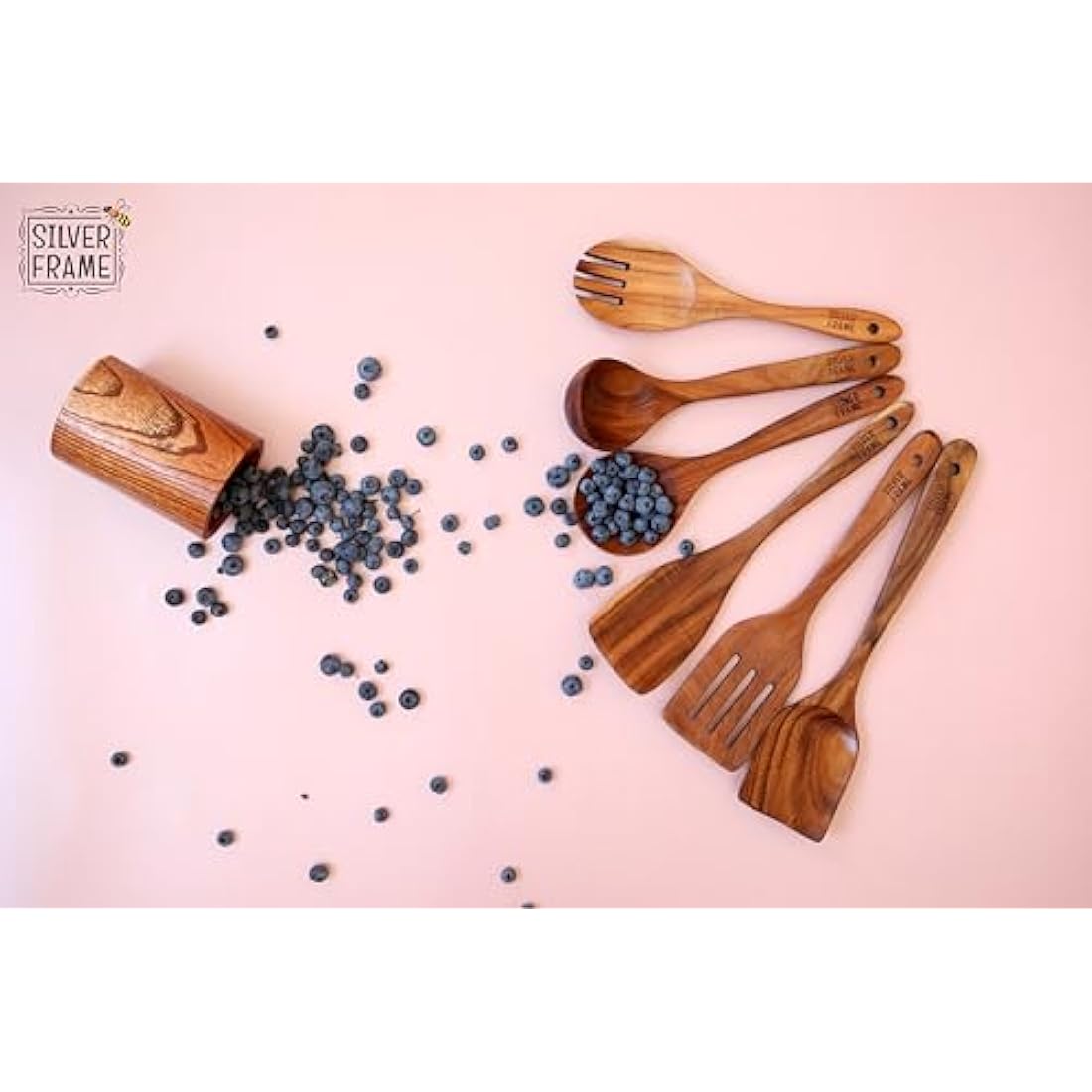 Teak Wood Cooking Utensils Set – 7 Pcs with Kitchen Holder