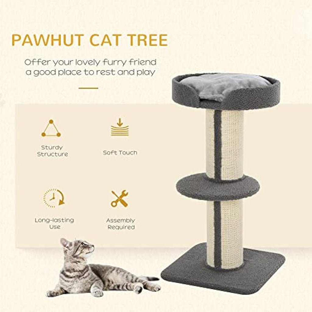 Jolof Store PawHut 91cm Cat Tree Tower with Scratching Posts - Grey