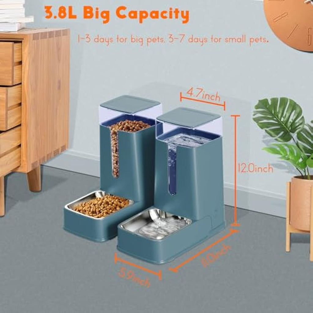 Automatic Cat Feeder and Water Dispenser Set, Stainless Steel