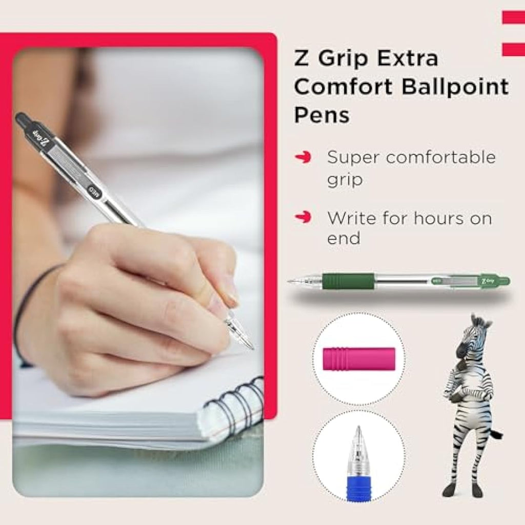 Zebra Z-Grip Retractable Ballpoint Pens, Medium Point, Assorted, 50 Pack