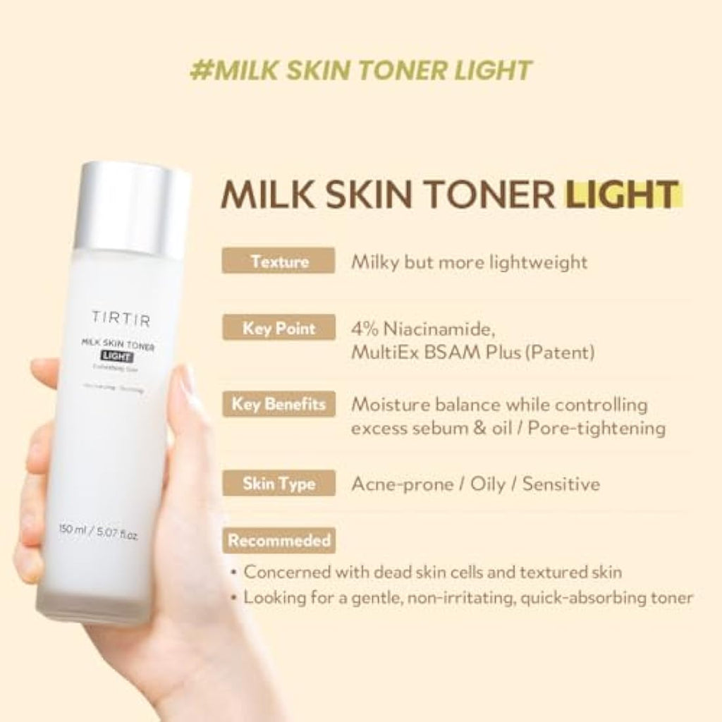 TIRTIR Milk Skin Rice Toner Light - 4% Niacinamide Hydrating Vegan Toner