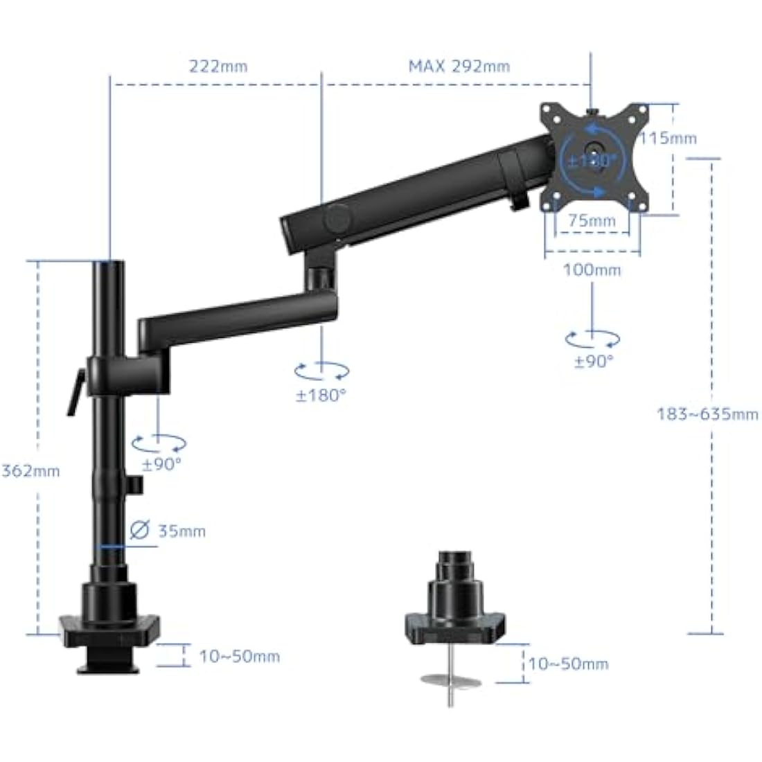 PUTORSEN Heavy Duty Monitor Arm | 17-40" Aluminium Desk Mount