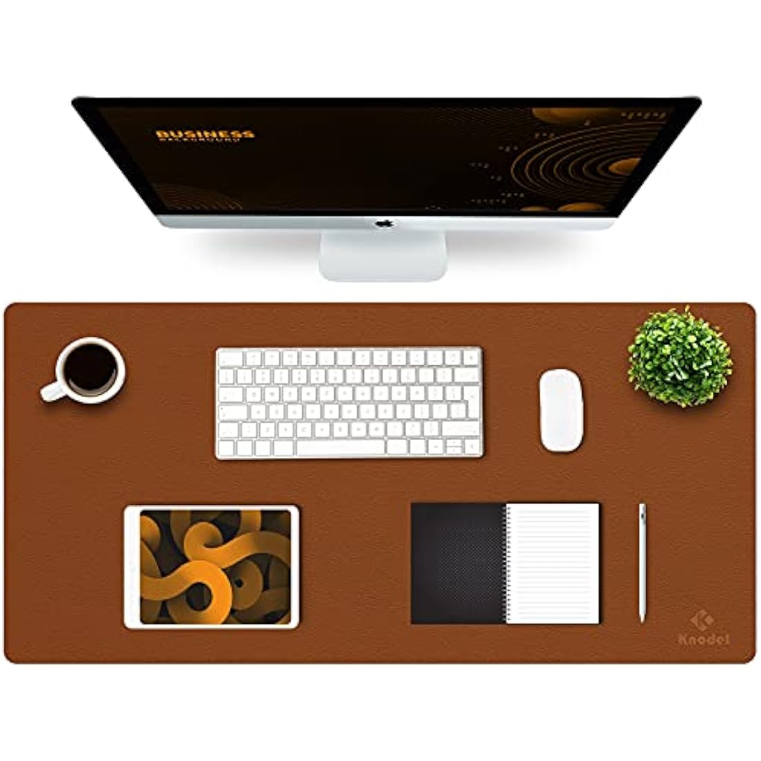 K KNODEL Leather Desk Mat – Dual-Sided Office Mouse Pad, Brown (90x43cm)