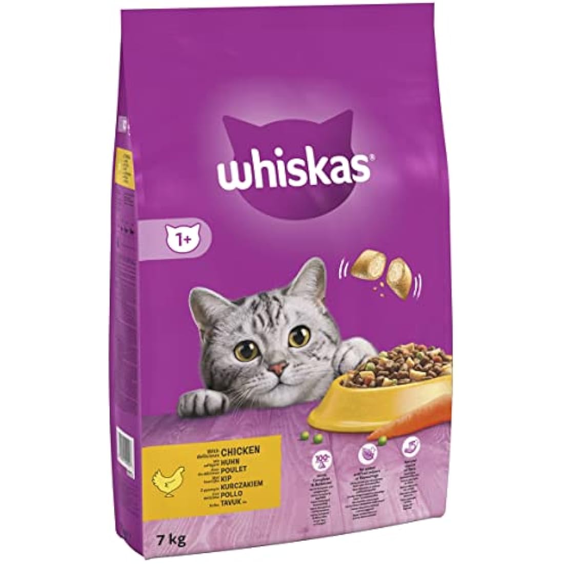 Whiskas Adult 1+ Dry Cat Food – Chicken Flavor Biscuits - 7kg Bag