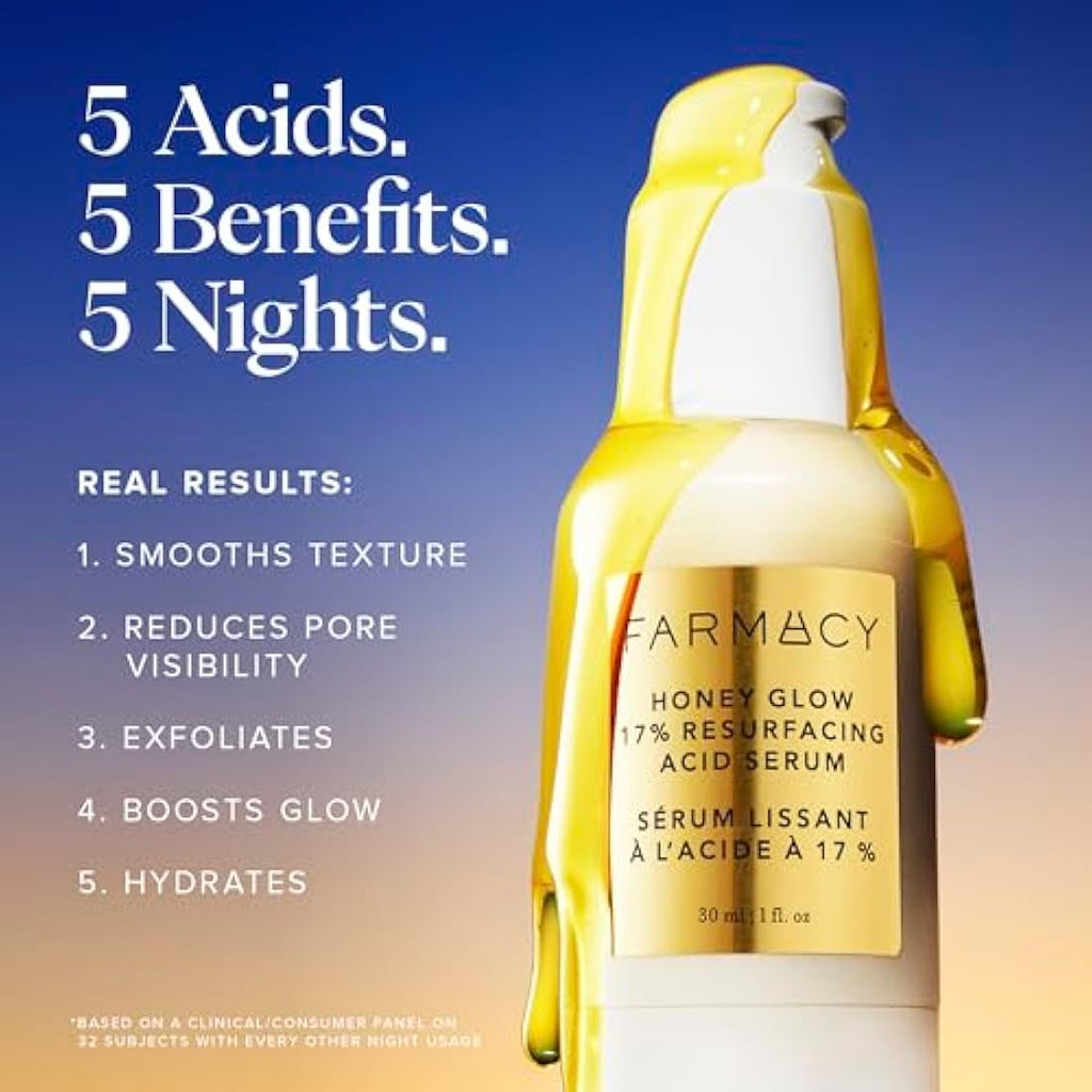 Farmacy Honey Glow 17% AHA BHA Resurfacing Night Serum with Hyaluronic Acid
