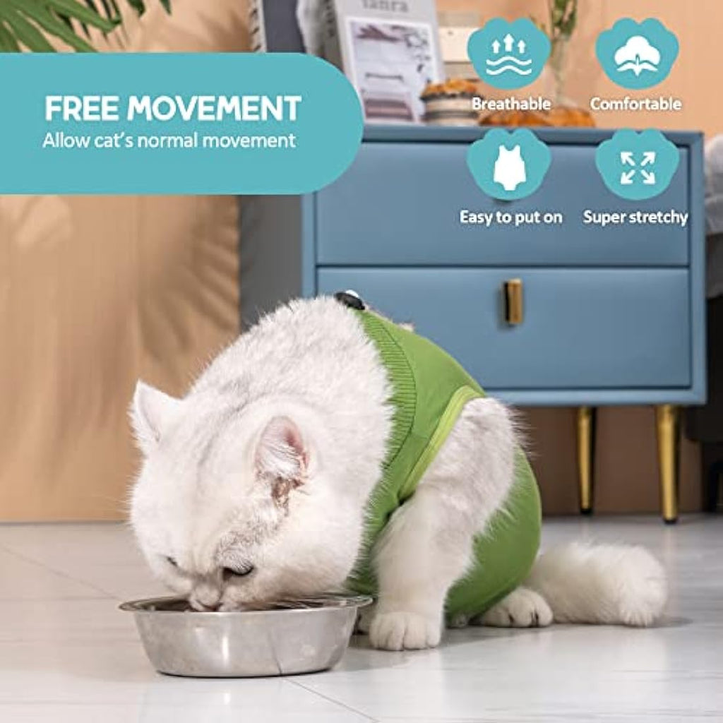 Avont Cat Recovery Suit | Breathable Post-Surgery Spay Shirt - Green (M)
