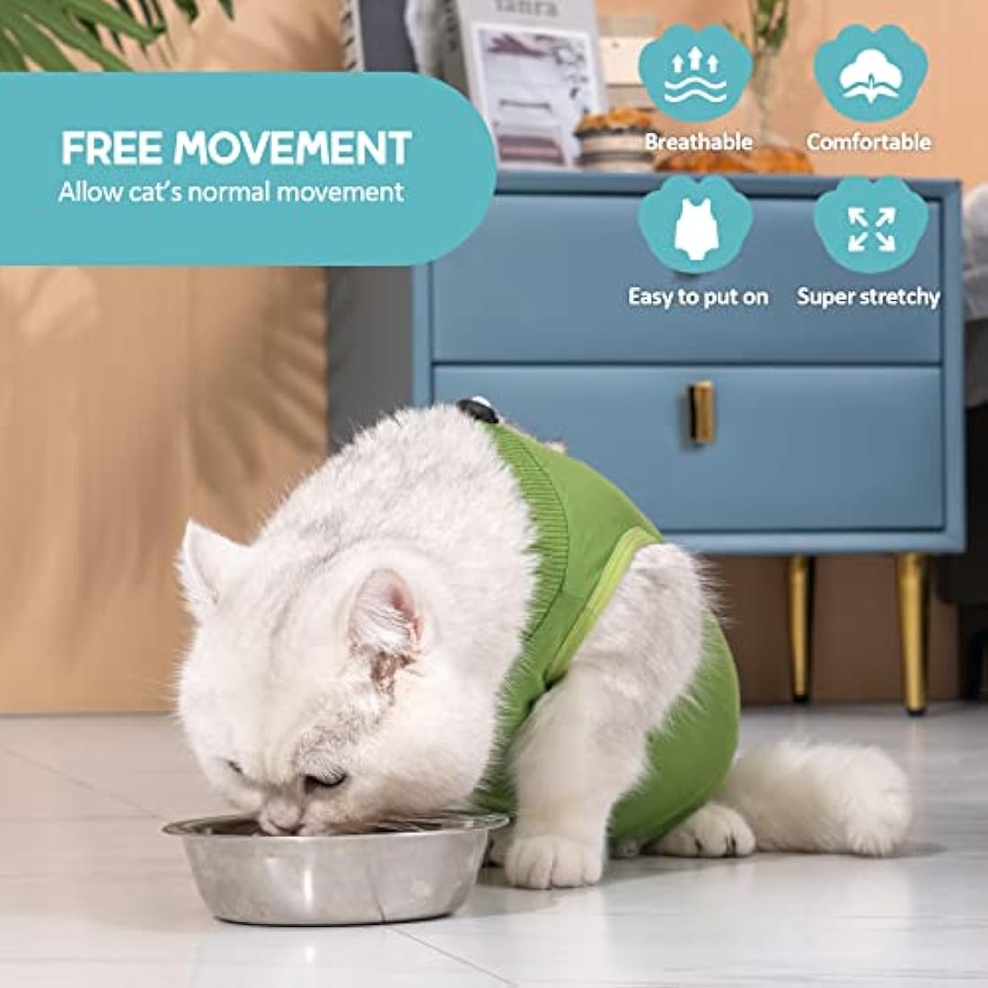 Avont Cat Recovery Suit | Breathable Post-Surgery Spay Shirt - Green (M)