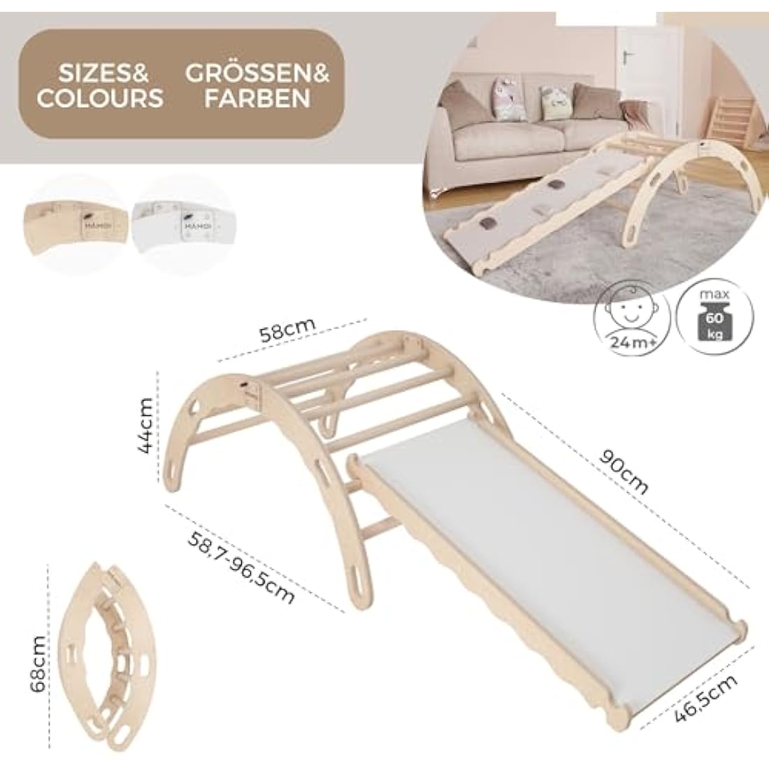 MAMOI Wooden Indoor Climbing Frame – Montessori Baby Gym Rocker Toy