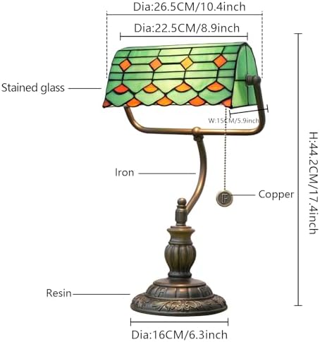 Blivuself Tiffany Style Green Banker Desk Lamp | Stained Glass Retro Light
