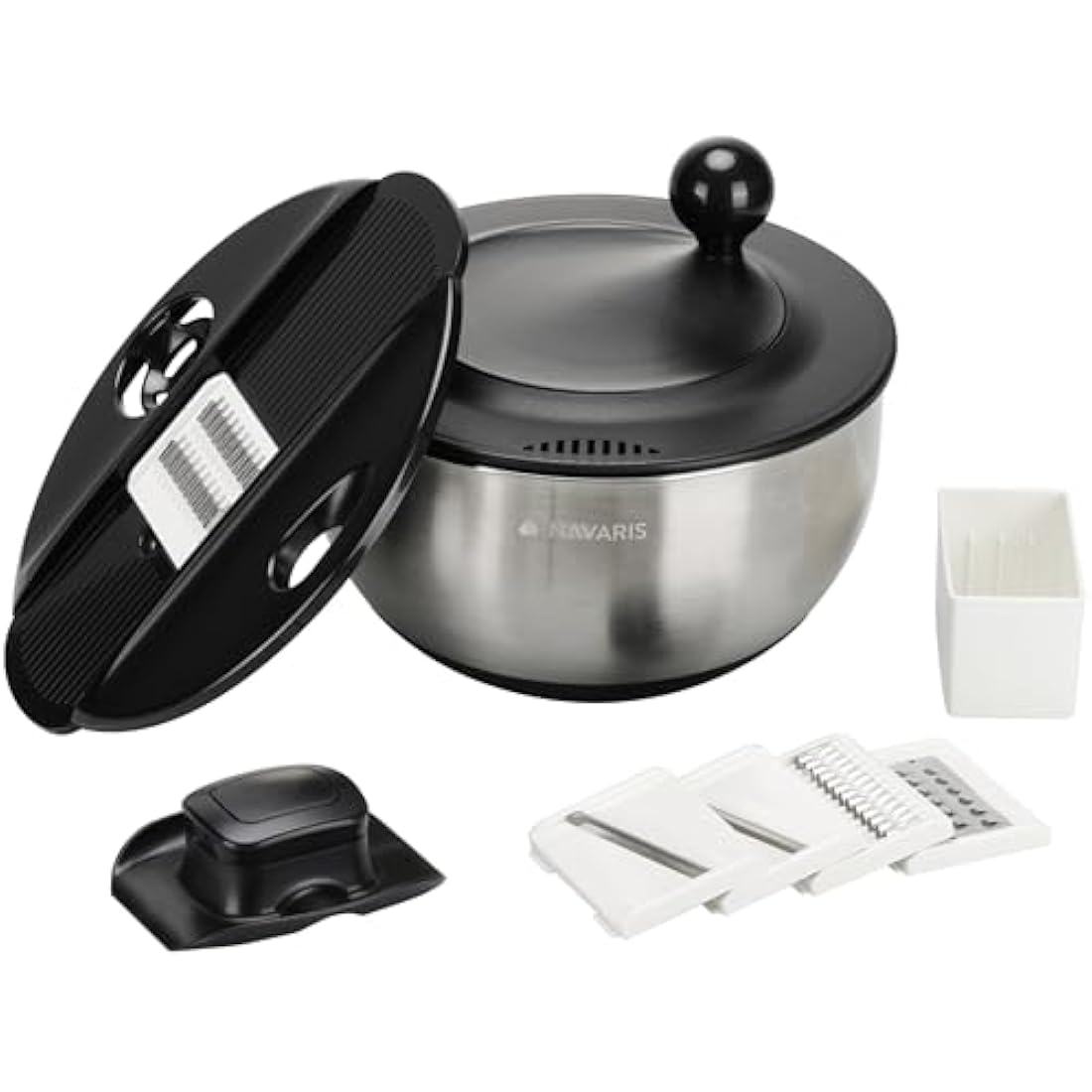 Navaris Stainless Steel Salad Spinner with 5 Grater & Slicer Discs