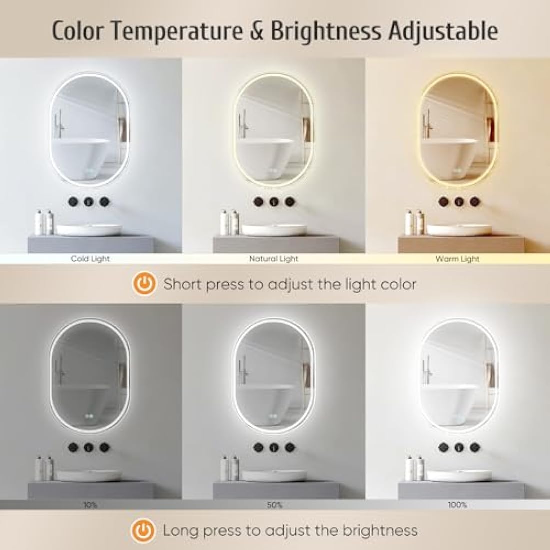 SenDeluz Oval LED Bathroom Mirror | Dimmable Backlit Vanity with Demister