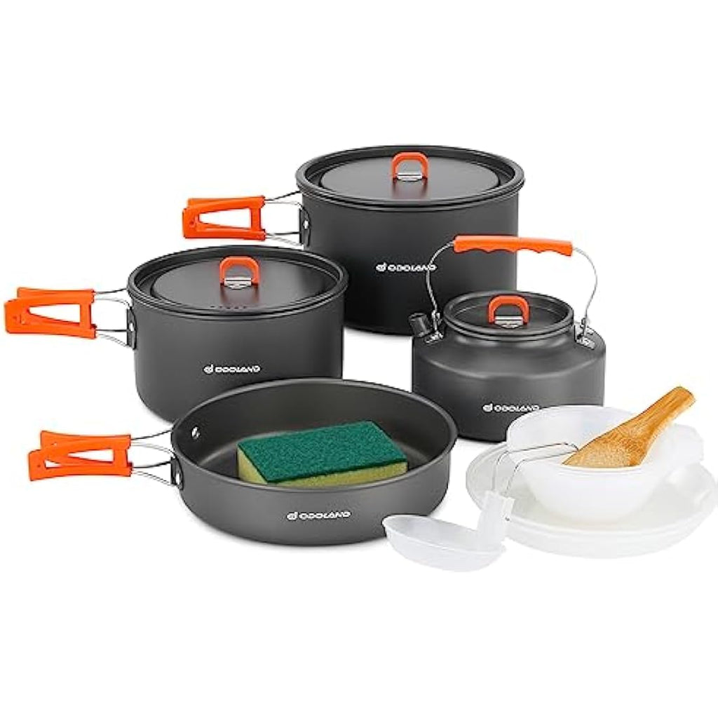 Odoland 16-Piece Non-Stick Camping Cookware Mess Kit for 4-6 People