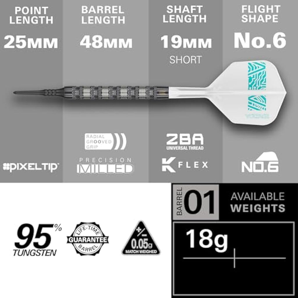 Target Darts Rob Cross 95K Soft Tip Dart Set - 95% Tungsten, 18g