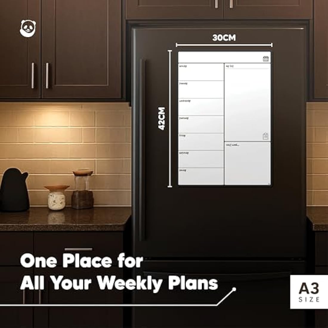 Smart Panda A3 Magnetic Fridge Calendar - Weekly Meal Planner Whiteboard