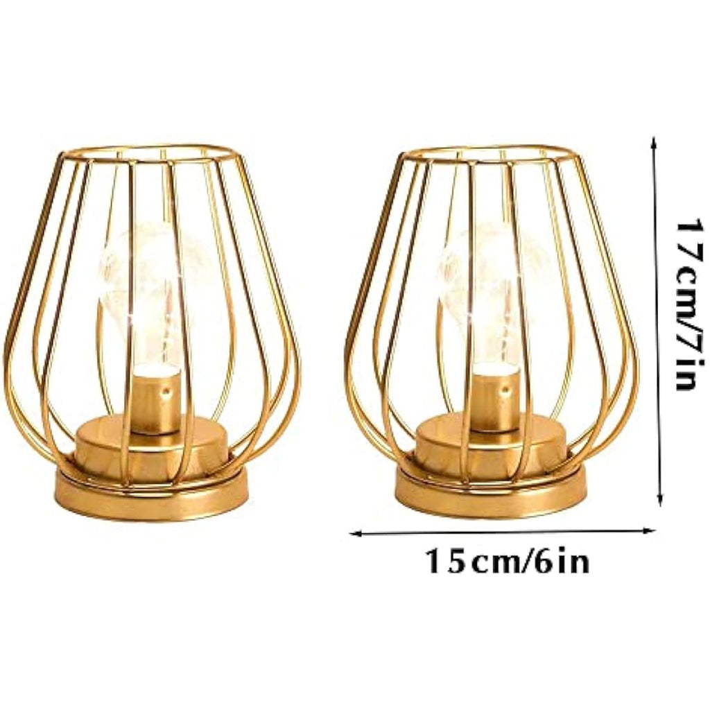 Metal Battery Operated Table Lamp – Set of 2 Gold Cage Lanterns