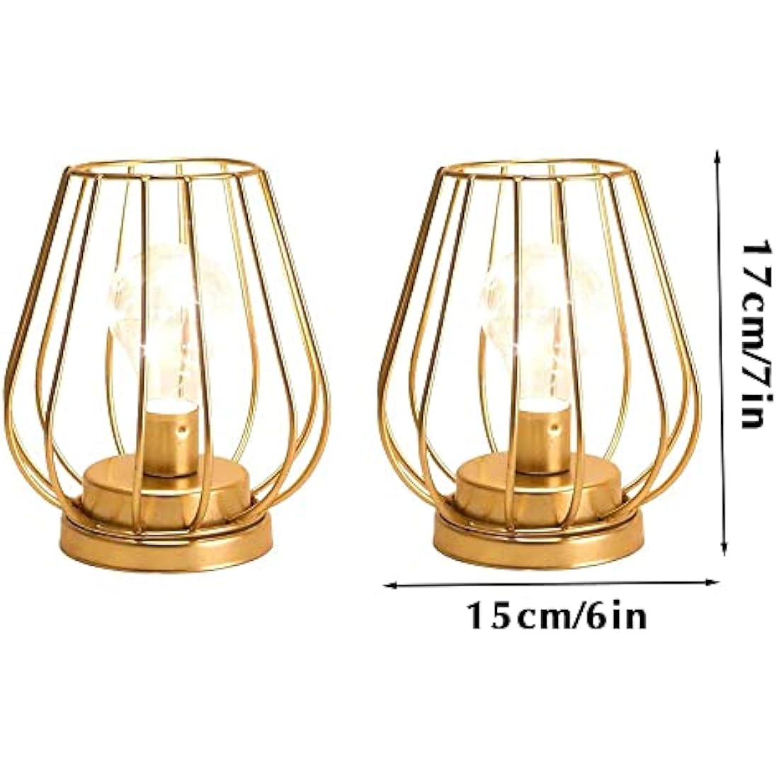 Metal Battery Operated Table Lamp – Set of 2 Gold Cage Lanterns