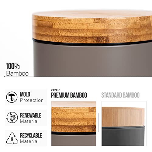 Kazai 3L Bathroom Bin | Soft Close Pedal Bin with Bamboo Lid – Taupe