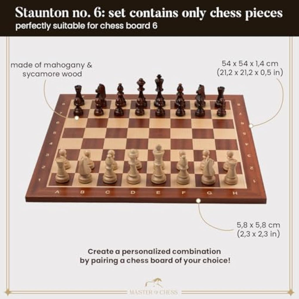 Staunton No. 6 Wooden Chess Pieces – Handmade Tournament Set