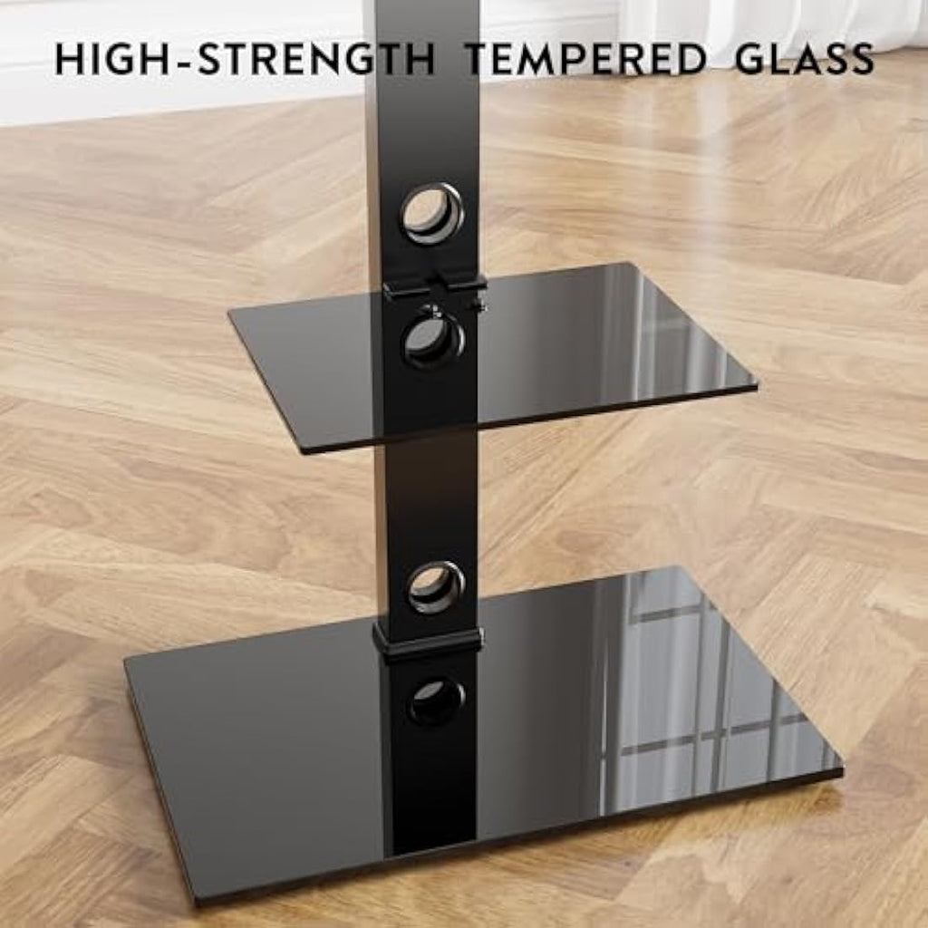 BONTEC Universal Floor TV Stand | 30-70 inch Swivel Mount with Glass Shelves