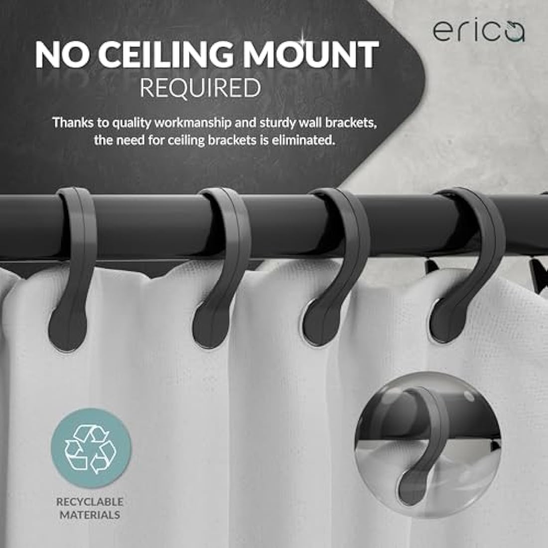 L-Shaped Shower Curtain Rail | Black Steel Curved Pole