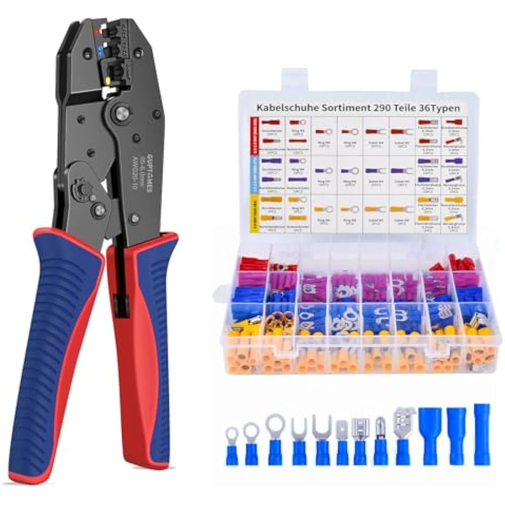 GUPTOMES Ratchet Wire Crimping Tool Kit with 290 Insulated Connectors