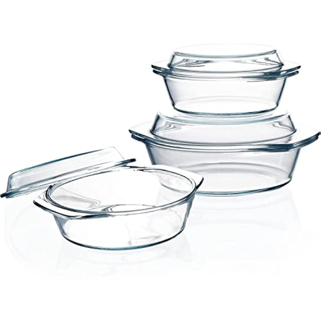 Jolof Store Tempered Glass Casserole Dish Set with Lids – 3 Piece Set