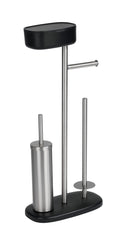WENKO Rivazza 5-in-1 Toilet Brush Holder & Roll Stand – Black Stainless Steel
