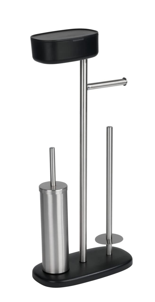 WENKO Rivazza 5-in-1 Toilet Brush Holder & Roll Stand – Black Stainless Steel