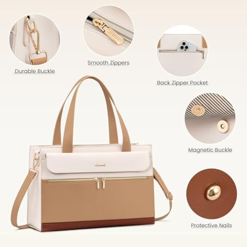 LOVEVOOK Laptop Tote Bag for Women | 15.6 Inch PU Leather Work Briefcase