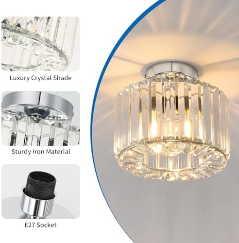 ANWIO Modern Crystal Flush Mount Ceiling Light | Silver E27 Chandelier