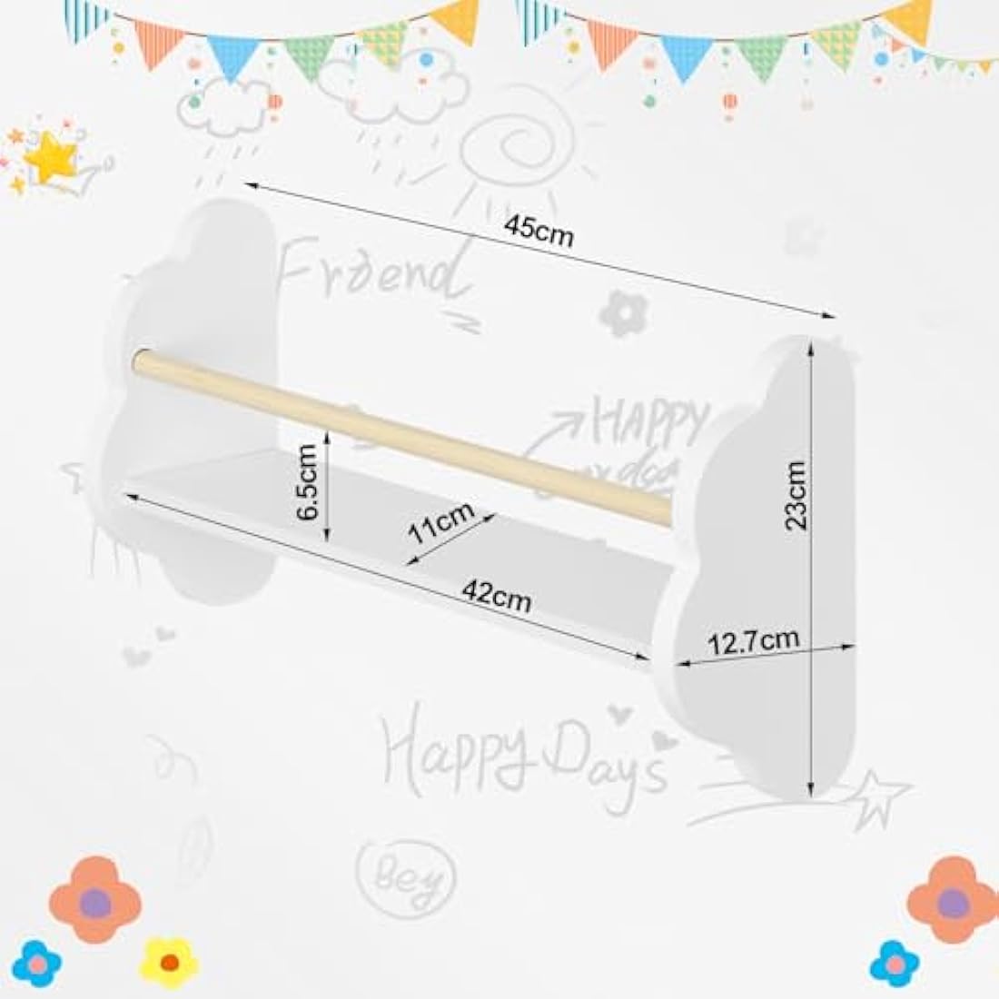 Kids Cloud Floating Shelves - Set of 3 White Wall Bookshelves