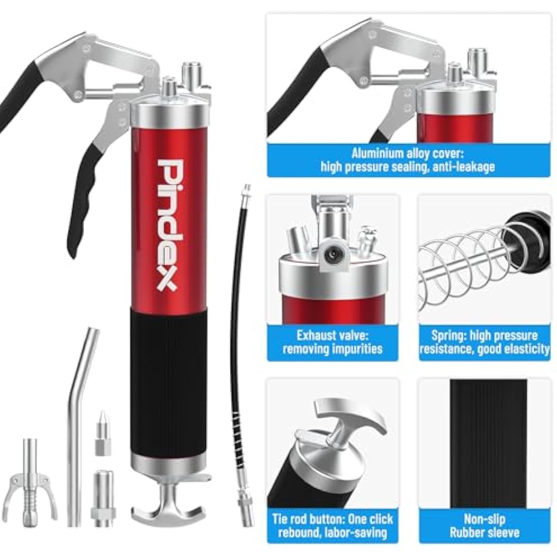 Pindex Heavy Duty Grease Gun Set with G Coupler | Manual Pistol Grip Tool
