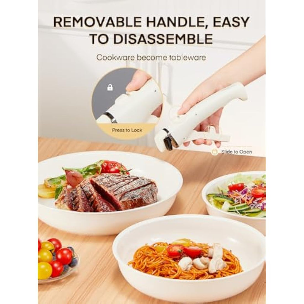 FOHERE 3-Piece Nonstick Ceramic Frying Pan Set with Detachable Handle