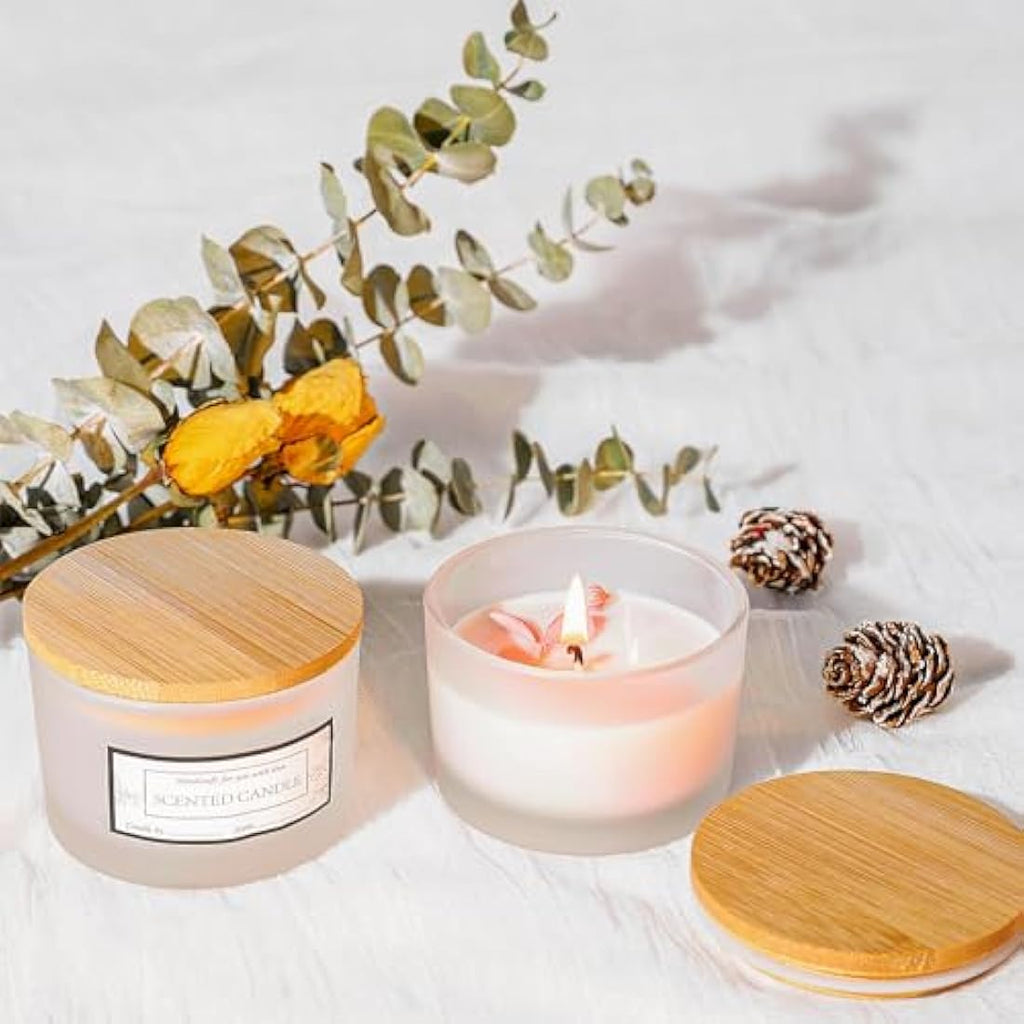 CONNOO 4oz Frosted Glass Candle Jars with Bamboo Lids - 15 Pack Bulk