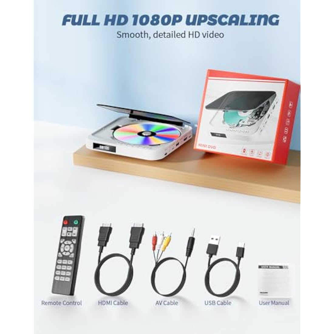 DESOBRY Mini DVD Player – 1080P HD Region Free Compact Player for TV