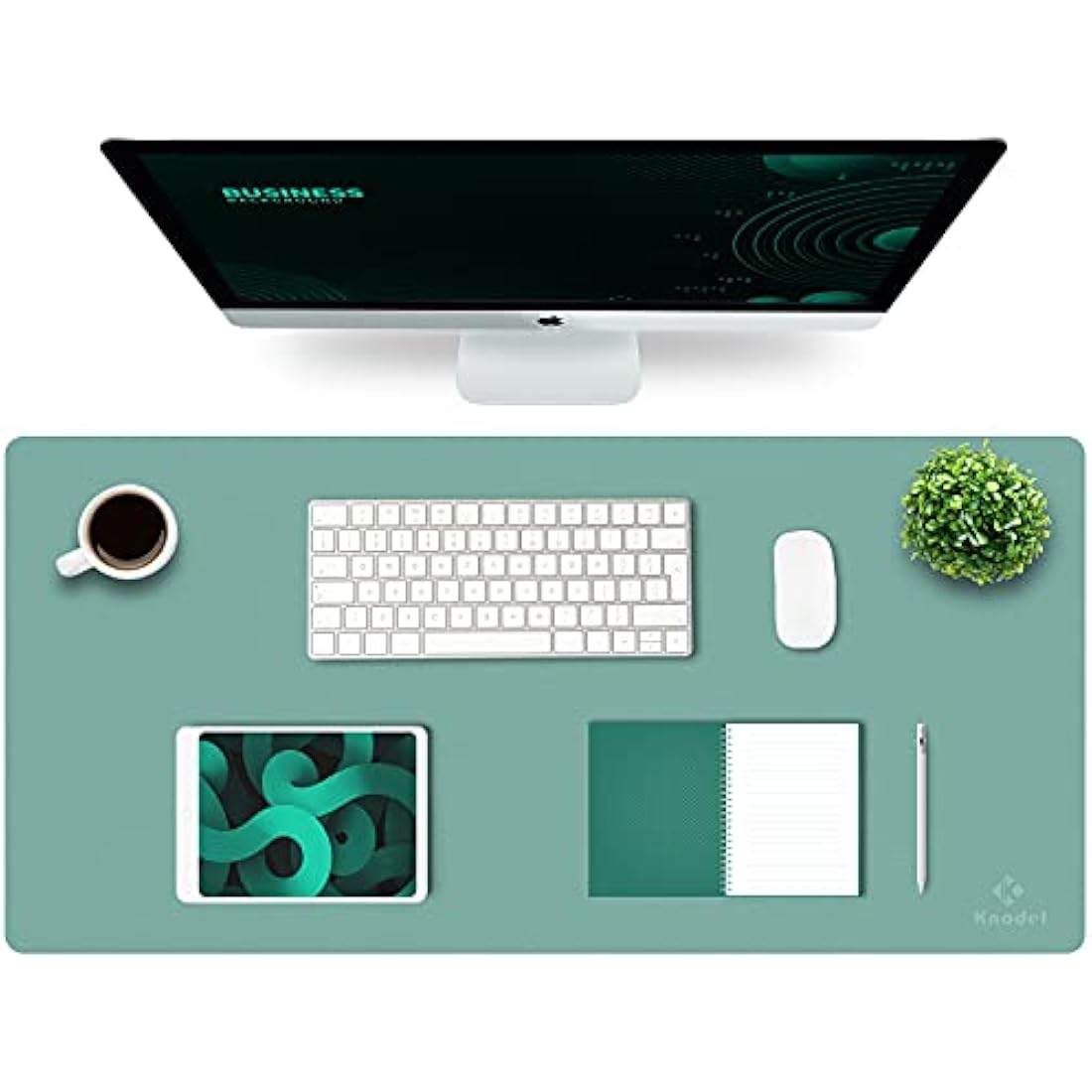 K KNODEL Leather Desk Mat | Dual-Sided Office Mouse Pad - Green (90x43cm)