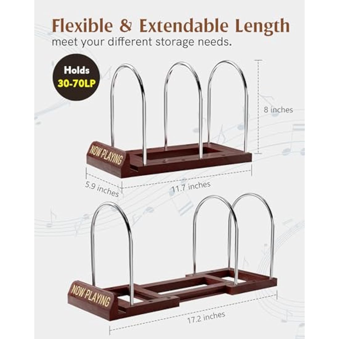 HULISEN Expandable Vinyl Record Storage – Wood Now Playing Album Stand