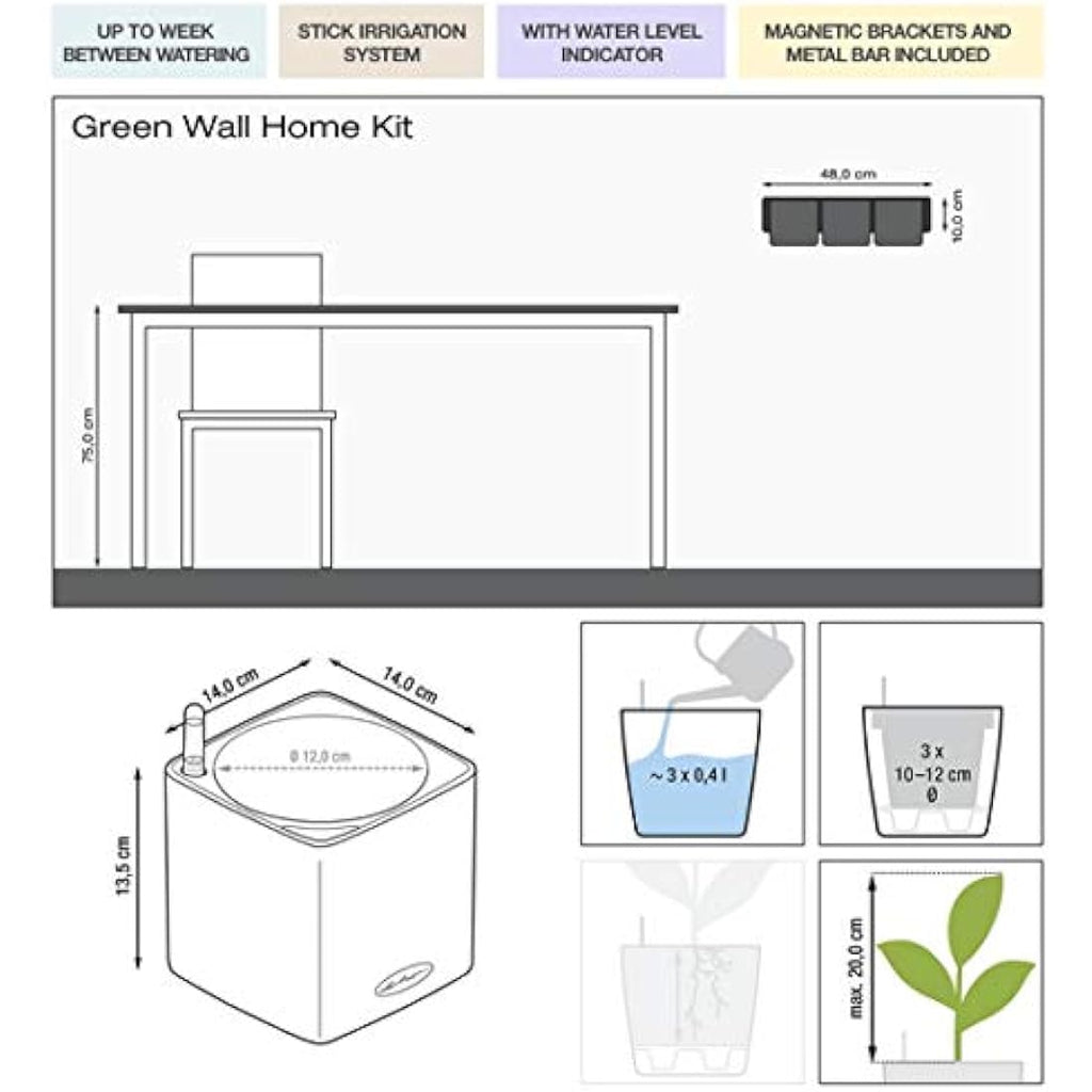 LECHUZA Self-Watering Indoor Green Wall Kit | Glossy White Herb Planter
