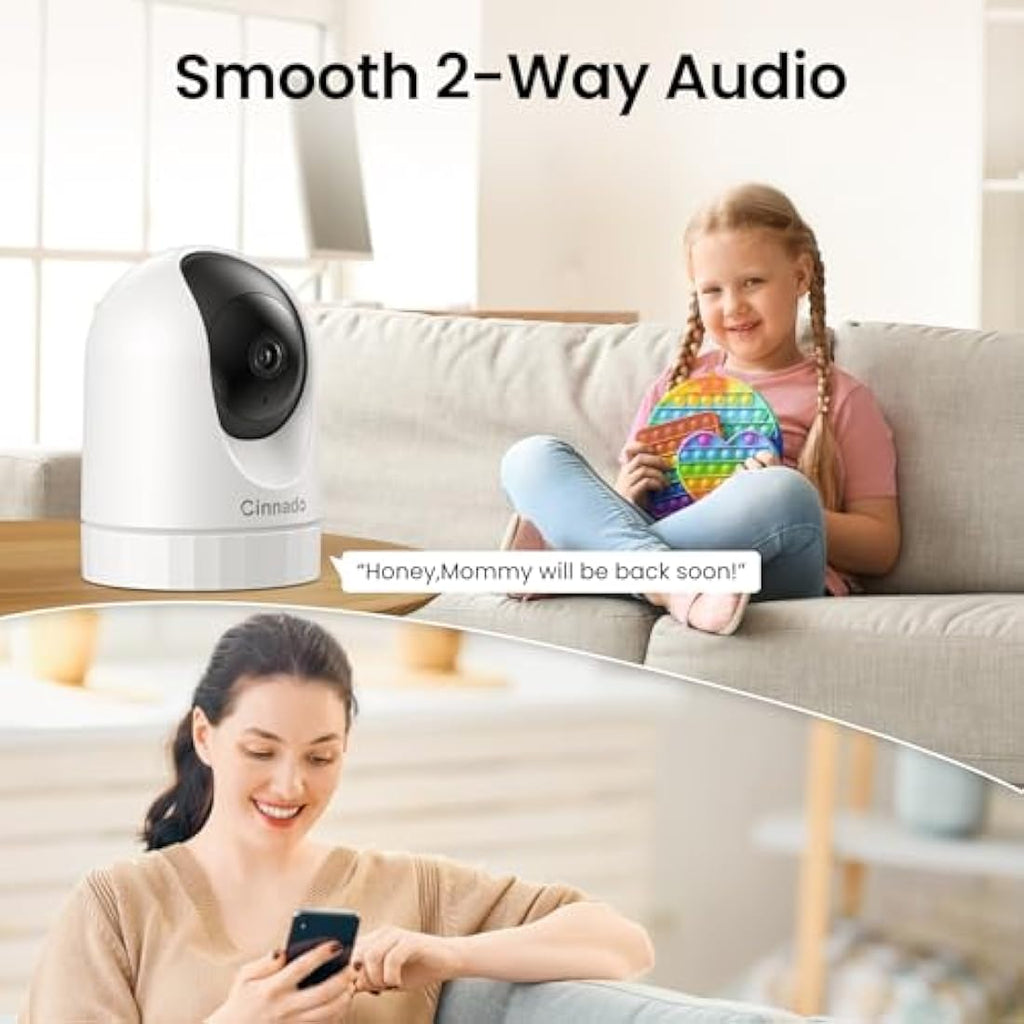 Cinnado 2K Indoor Security Camera - 360° WiFi Baby Monitor, 2 Pack
