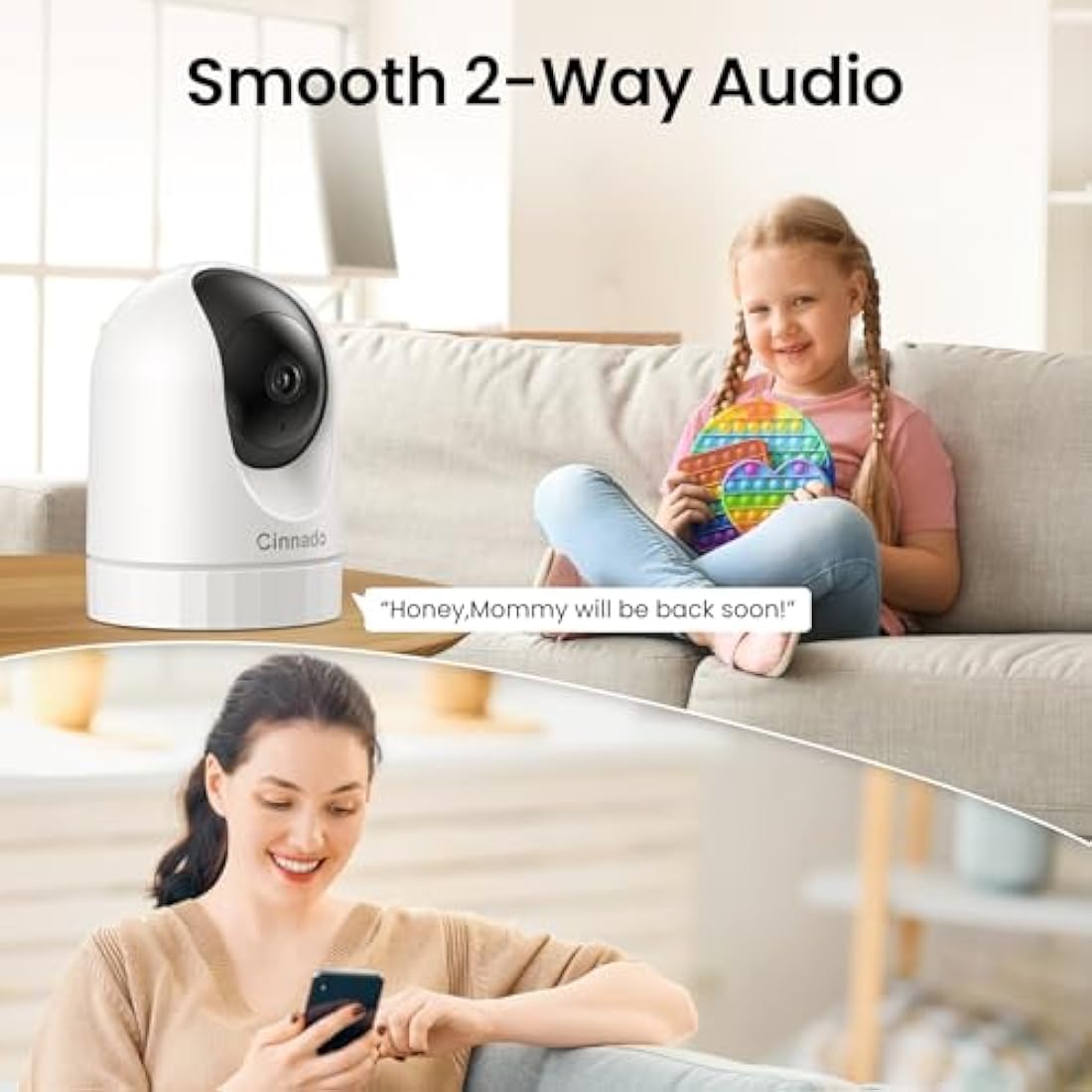Cinnado 2K Indoor Security Camera - 360° WiFi Baby Monitor, 2 Pack
