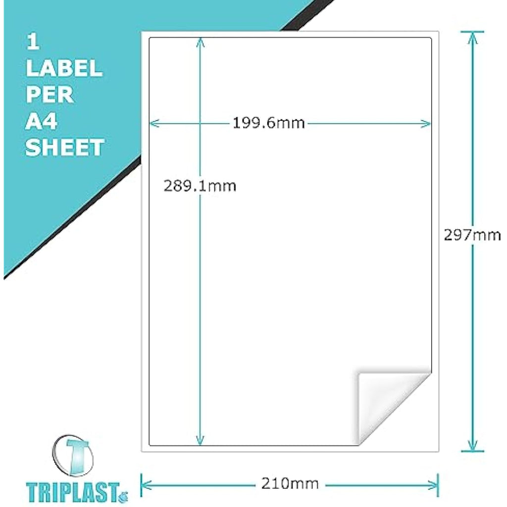 Triplast A4 White Label Sheets – 50 Pack Full Page Shipping Labels