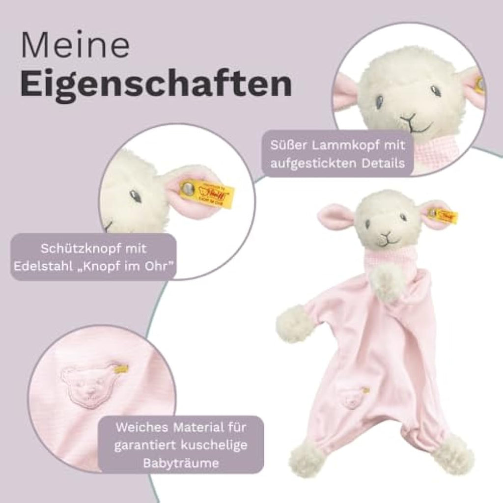 Steiff Sweet Dreams Lamb Baby Comforter - Pink Soft Plush Toy, 30cm