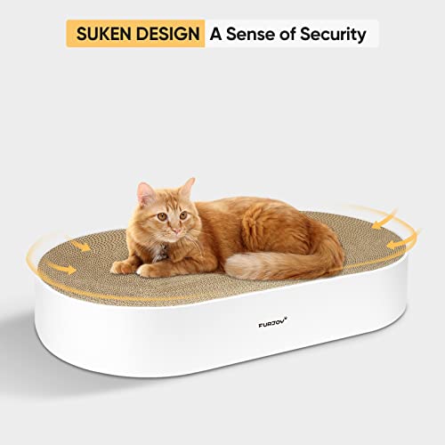 Furjoy Oval Cat Scratcher – Corrugated Cardboard Lounge Bed with Catnip