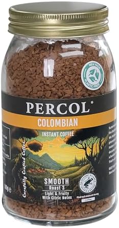 Percol Smooth Colombian Instant Coffee – 100% Arabica Freeze Dried (6x100g)