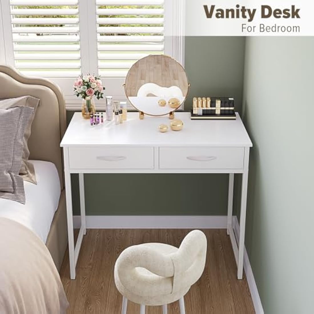 WOHOMO 31.5" Small Computer Desk with Drawers | White Vanity Table