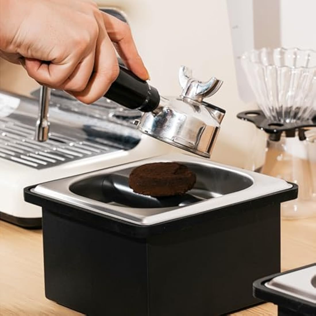 Jolof Store Stainless Steel Espresso Coffee Knock Box with Rubber Bar