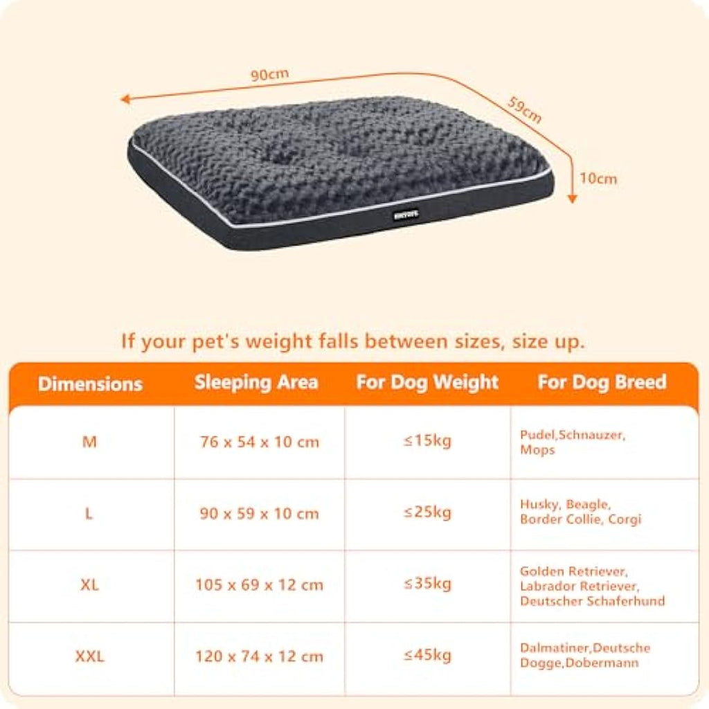 HMTOPE Orthopaedic Dog Bed – Washable Fleece Mat, Dark Grey, 90 cm